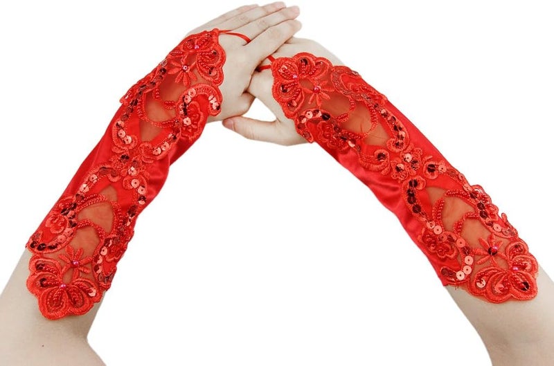 PURFUN Girls Princess Satin Lace Long Fingerless Gloves - Holy Communion, Halloween, Wedding, Flower Girl - Image 3